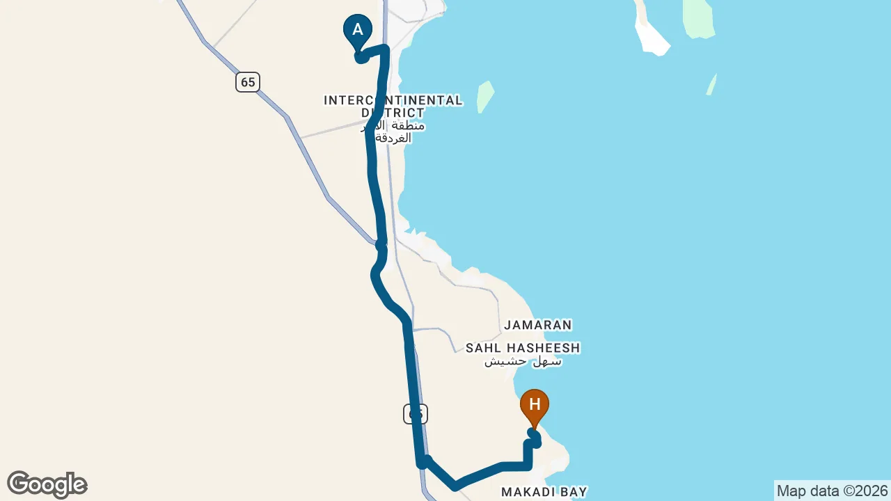 Driving route from Hurghada Airport to JAZ Elite Asteria